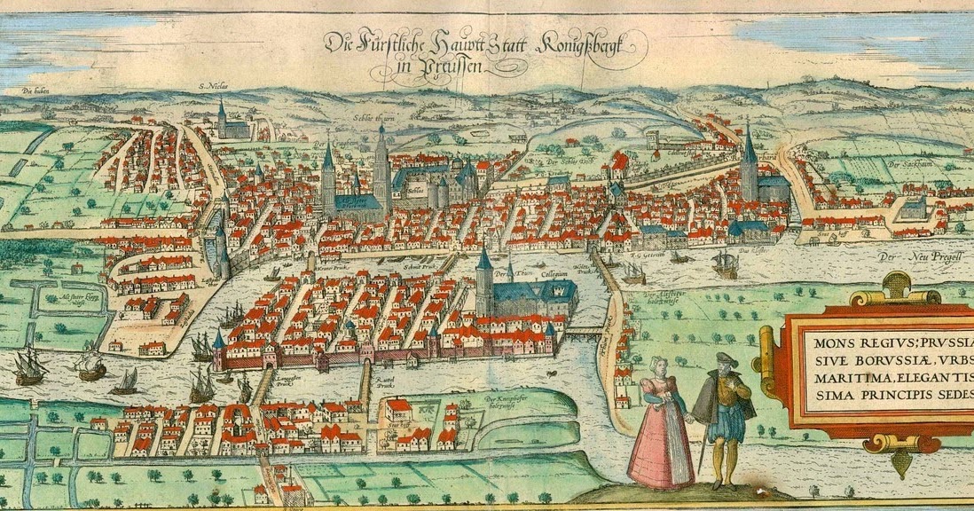 Picture of the Konigsberg bridges in the year 1581